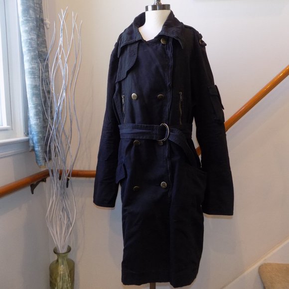 B's CLOSET Black Trench Coat Double Breasted Plus Size 2X/2T - Picture 1 of 3